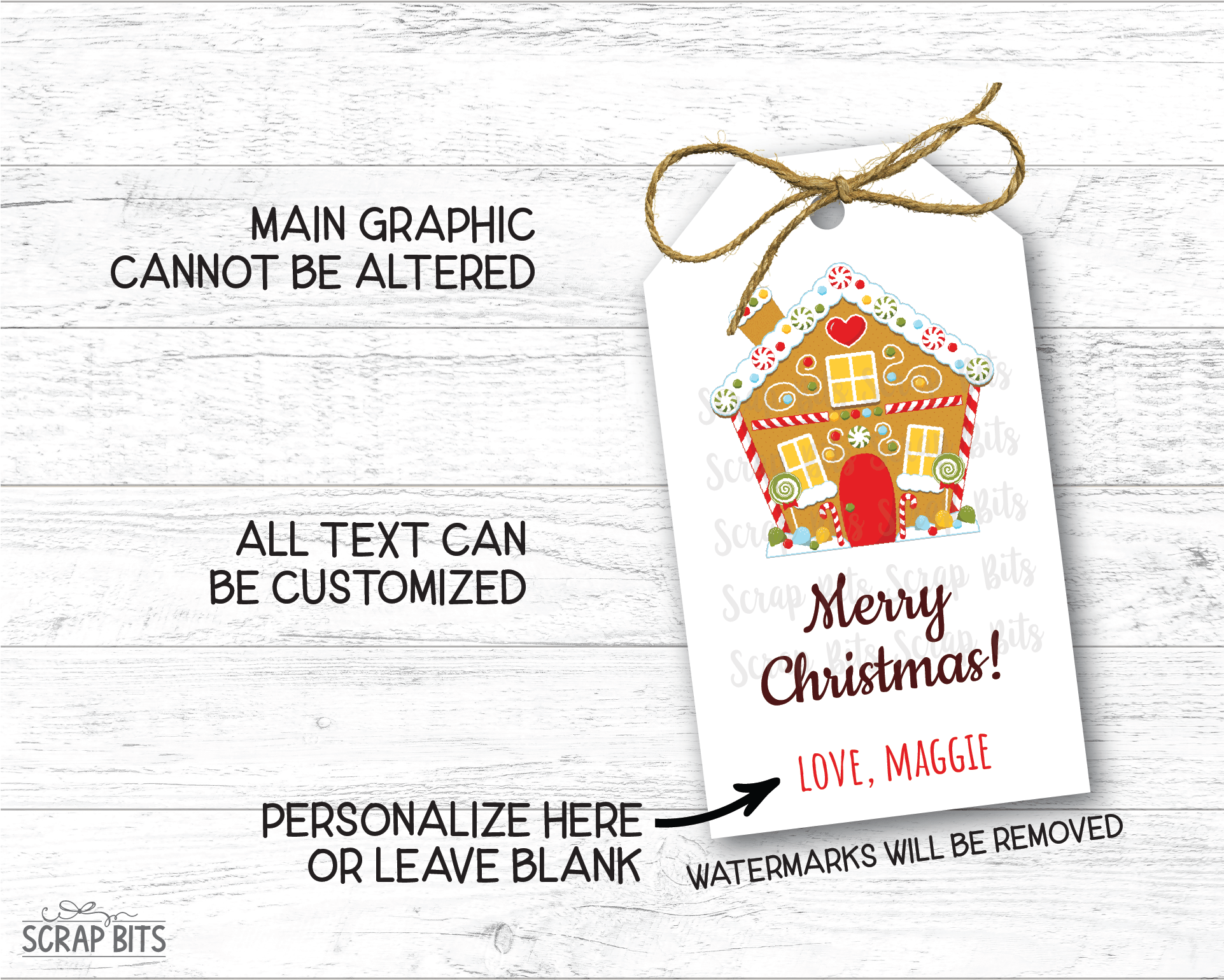 Gingerbread House Happy Holidays. Personalized Christmas Gift Tags - Scrap Bits