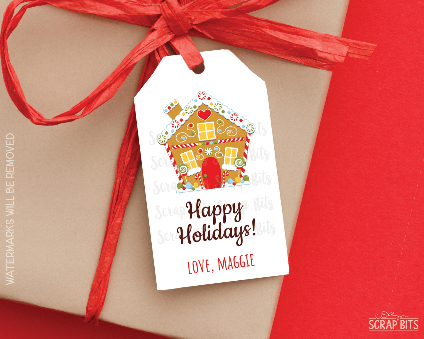 Gingerbread House Happy Holidays. Personalized Christmas Gift Tags - Scrap Bits