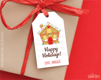 Gingerbread House Happy Holidays. Personalized Christmas Gift Tags - Scrap Bits