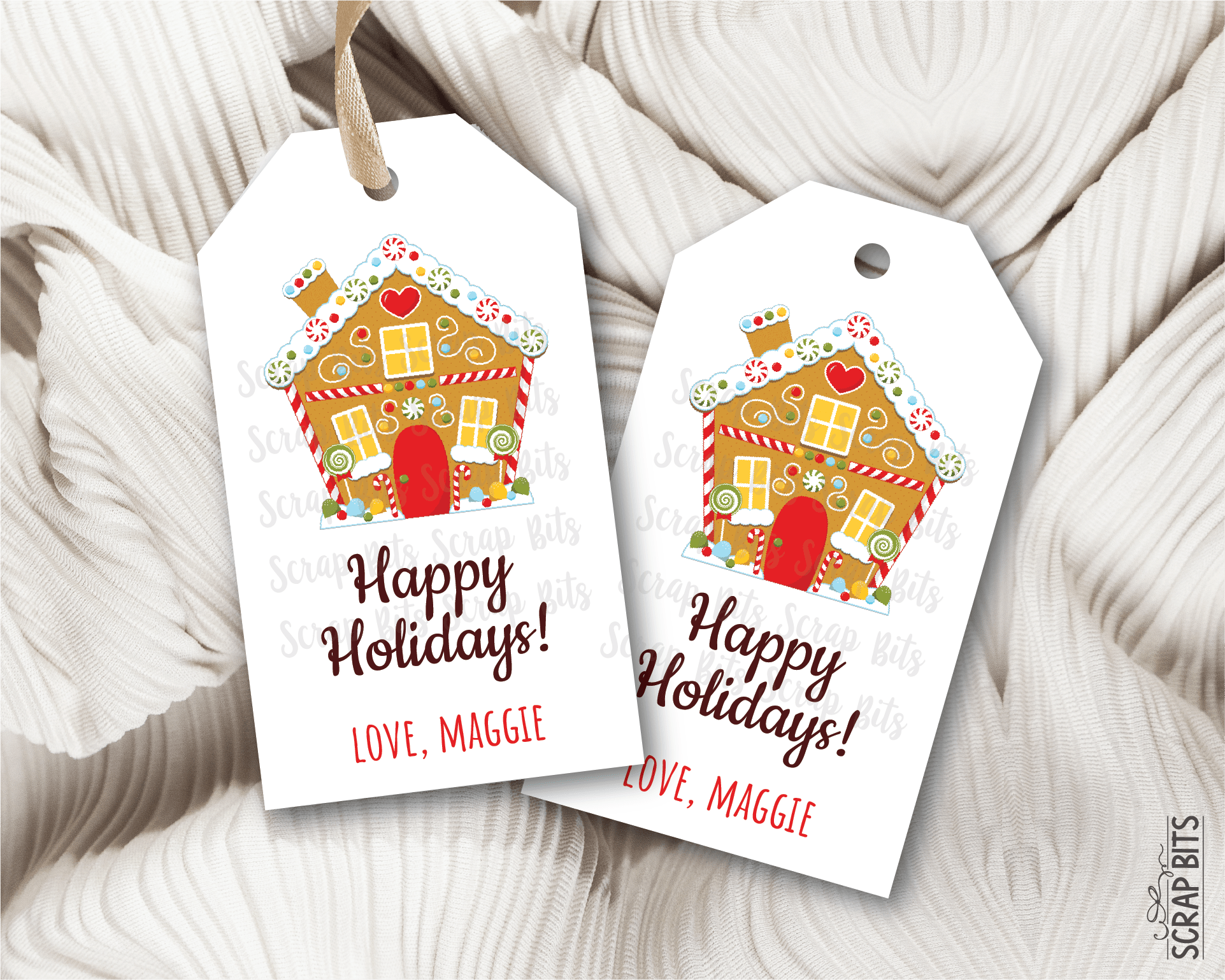 Gingerbread House Happy Holidays. Personalized Christmas Gift Tags - Scrap Bits