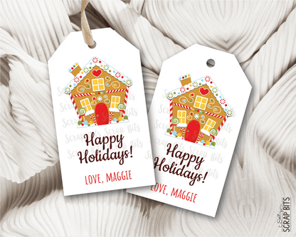 Gingerbread House Happy Holidays. Personalized Christmas Gift Tags - Scrap Bits