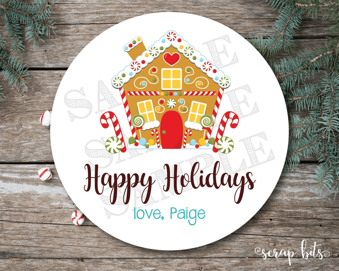 Gingerbread House Labels, Personalized Christmas Stickers or Tags - Scrap Bits