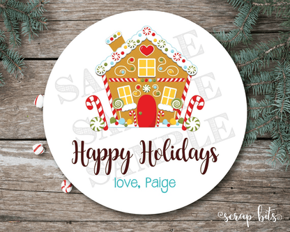 Gingerbread House Labels, Personalized Christmas Stickers or Tags - Scrap Bits
