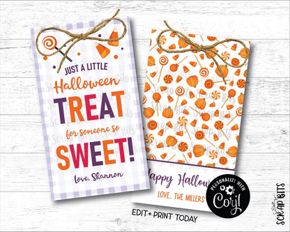 Gingham Little Treat For Someone Sweet, Printable Halloween Gift Tag Set, Instant Download Editable Template - Scrap Bits