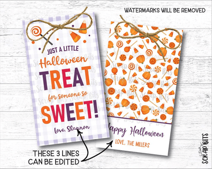Gingham Little Treat For Someone Sweet, Printable Halloween Gift Tag Set, Instant Download Editable Template - Scrap Bits