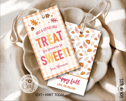 Gingham Treat For Someone Sweet, Printable Fall Favor Tag Set, Instant Download Editable Template - Scrap Bits