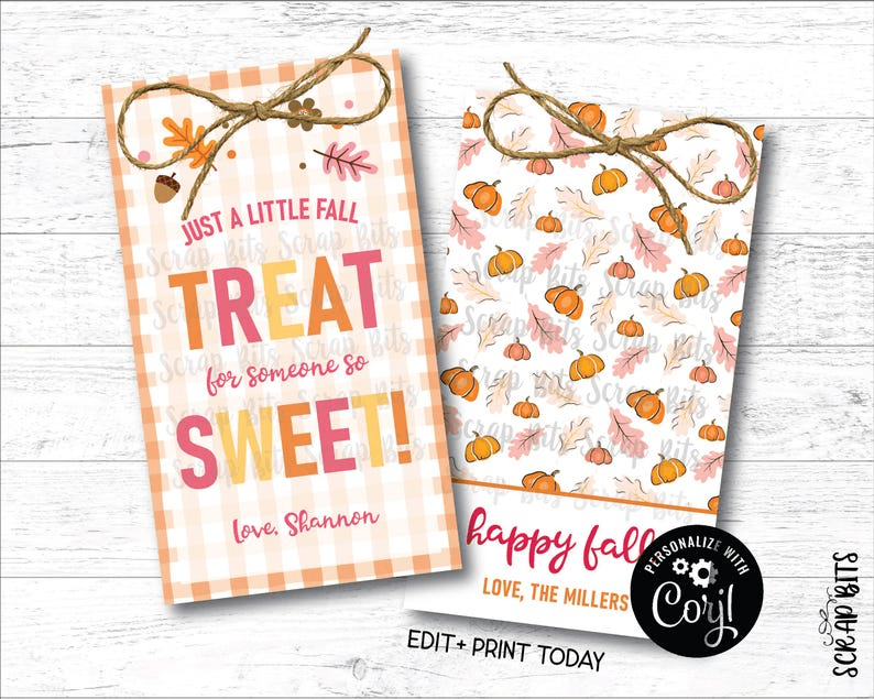 Gingham Treat For Someone Sweet, Printable Fall Favor Tag Set, Instant Download Editable Template - Scrap Bits