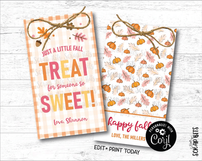Gingham Treat For Someone Sweet, Printable Fall Favor Tag Set, Instant Download Editable Template - Scrap Bits