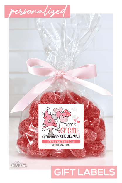 Gnome Valentines, Gnome One Like You Valentine Treat Bag Stickers - Scrap Bits