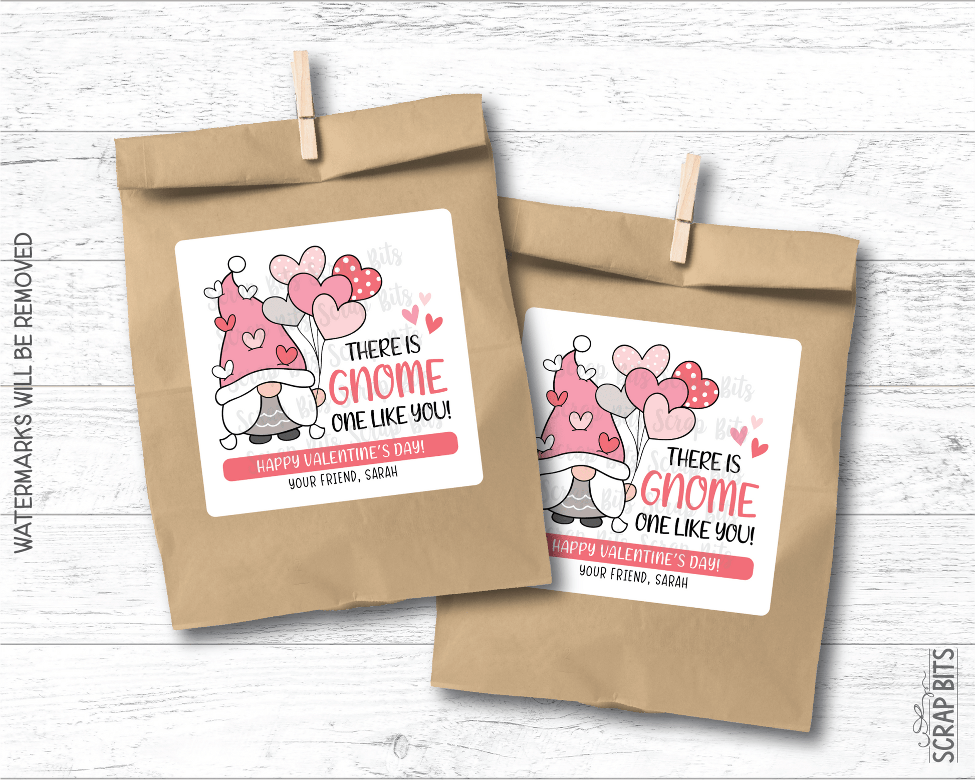 Gnome Valentines, Gnome One Like You Valentine Treat Bag Stickers - Scrap Bits