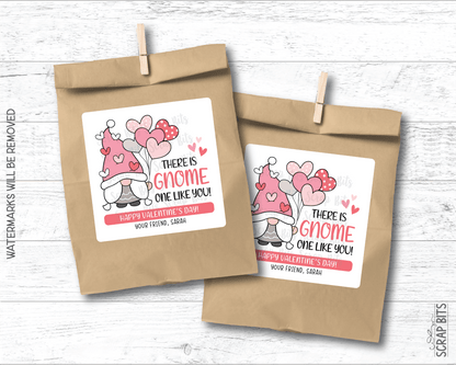 Gnome Valentines, Gnome One Like You Valentine Treat Bag Stickers - Scrap Bits