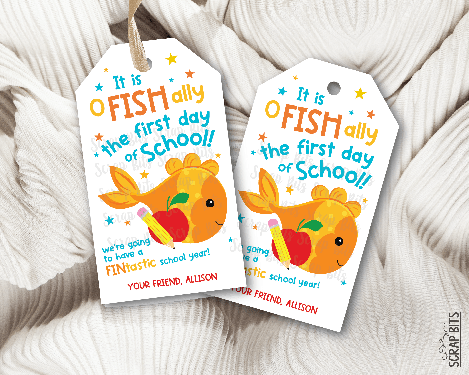 Goldfish Back To School Gift Tags, O FISH Ally First Day of School - Scrap Bits