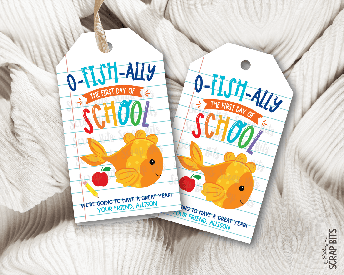 Goldfish Back To School Gift Tags, O FISH Ally First Day of School Lined Paper - Scrap Bits