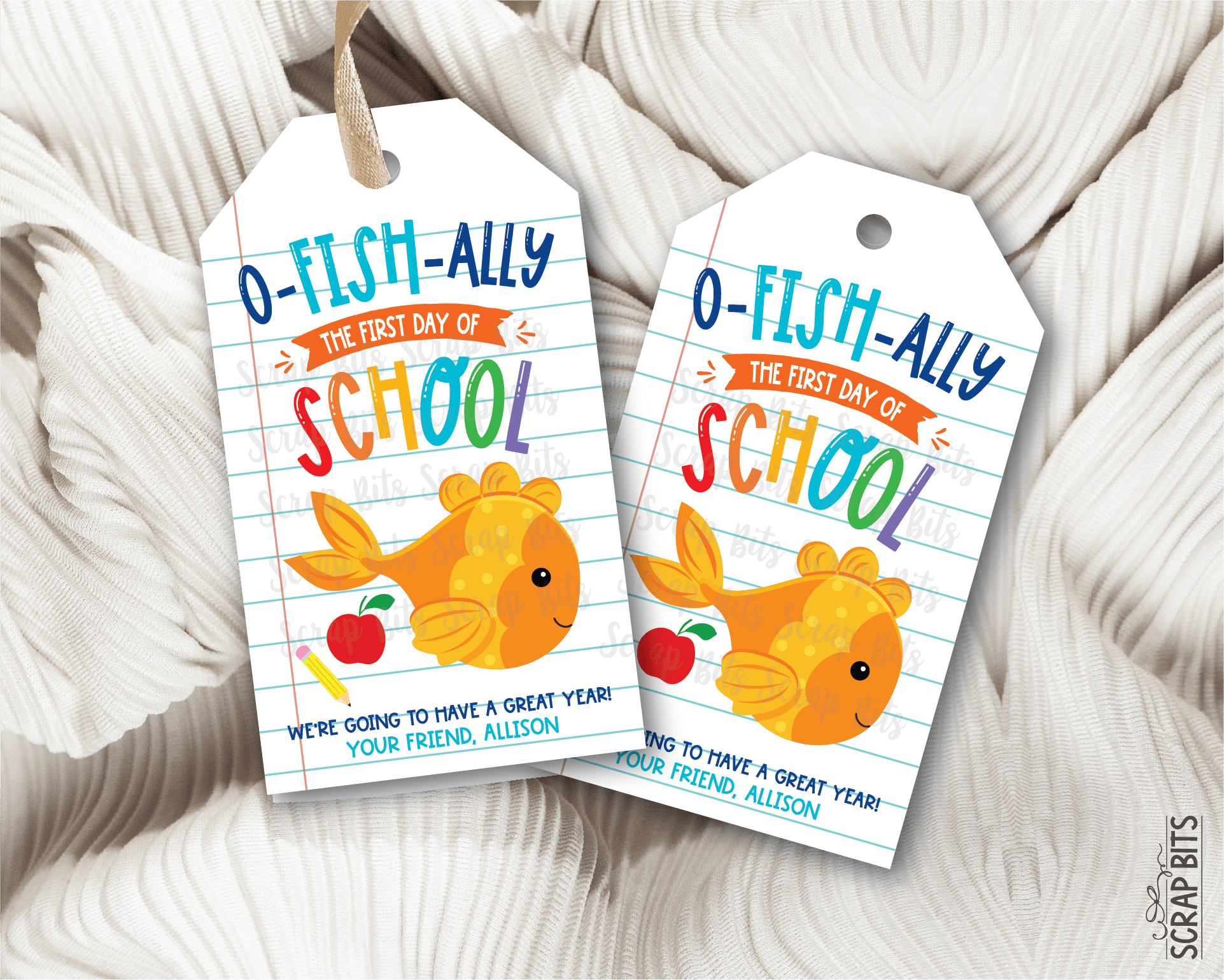 Goldfish Back To School Gift Tags, O FISH Ally First Day of School Lined Paper - Scrap Bits