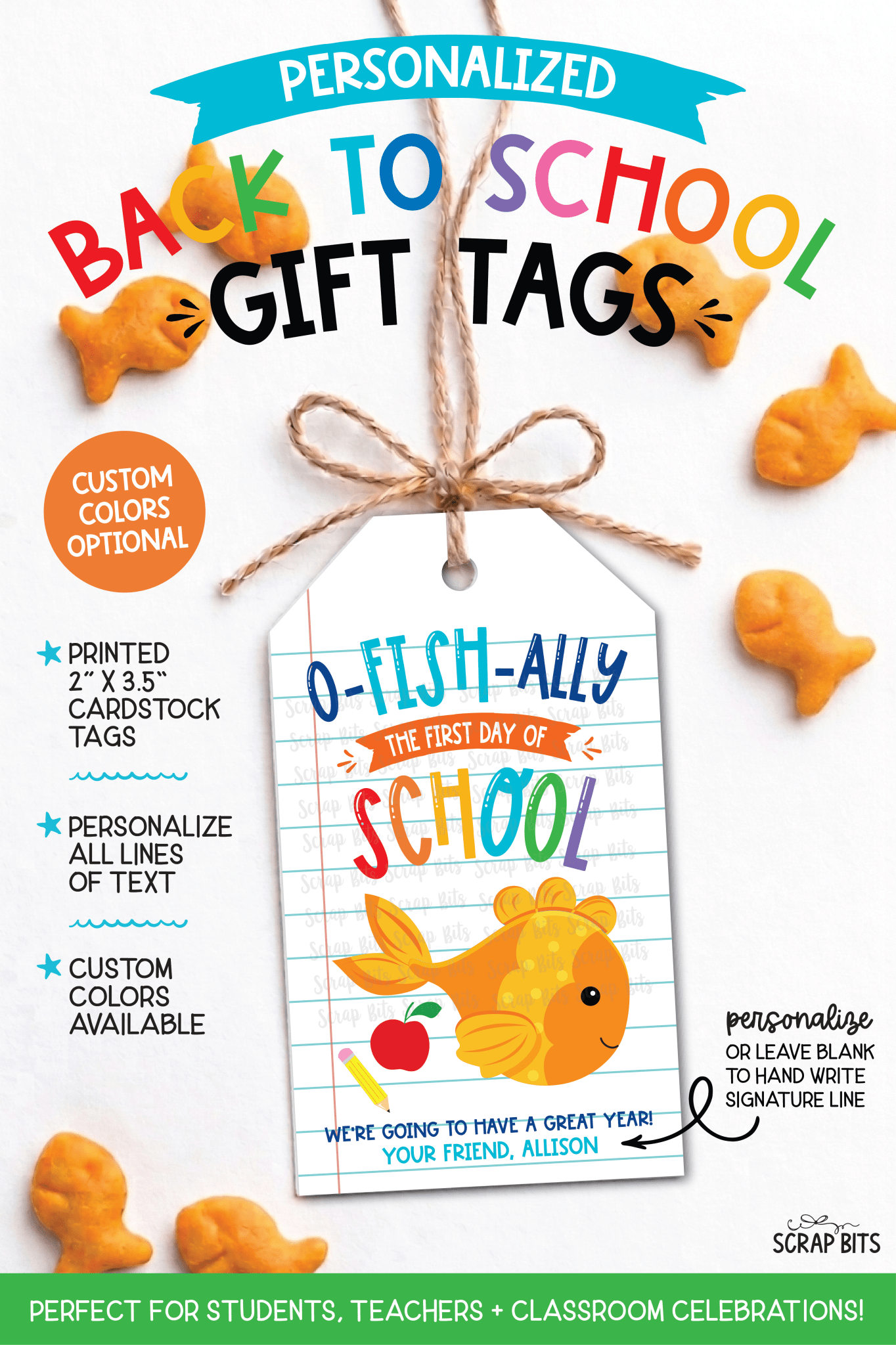 Goldfish Back To School Gift Tags, O FISH Ally First Day of School Lined Paper - Scrap Bits