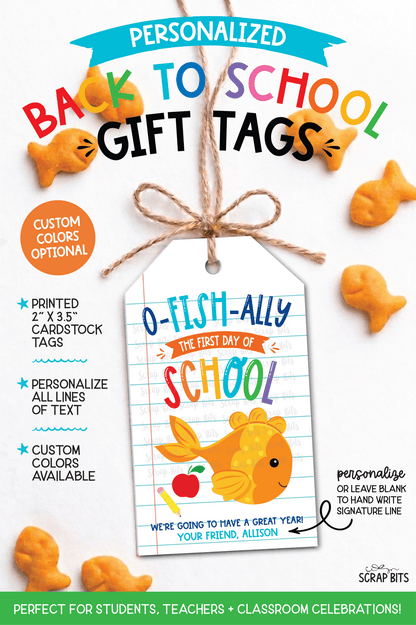 Goldfish Back To School Gift Tags, O FISH Ally First Day of School Lined Paper - Scrap Bits