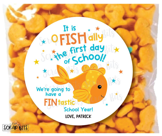 Goldfish Back To School Stickers or Tags, O Fish Ally First Day of School - Scrap Bits