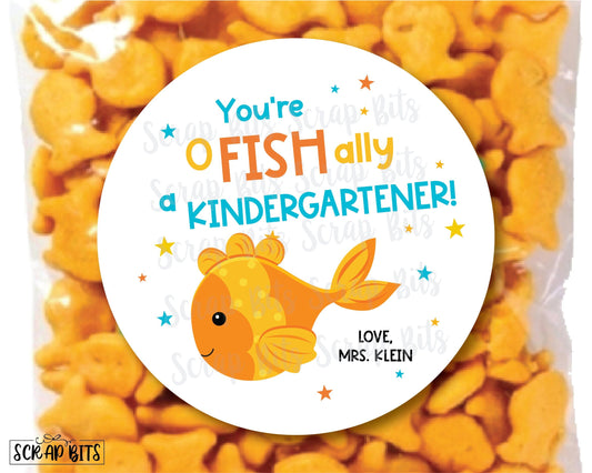 Goldfish Back To School Stickers or Tags, You're O Fish Ally A Kindergartener or Any Grade - Scrap Bits