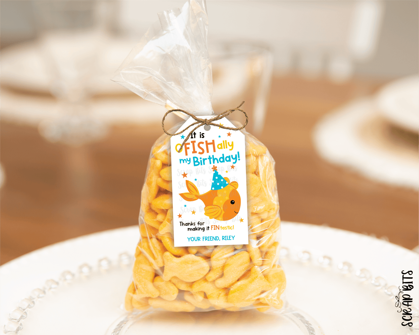 Goldfish Birthday Tags, Printable Treat Bag Tag . Instant Download Editable Template - Scrap Bits