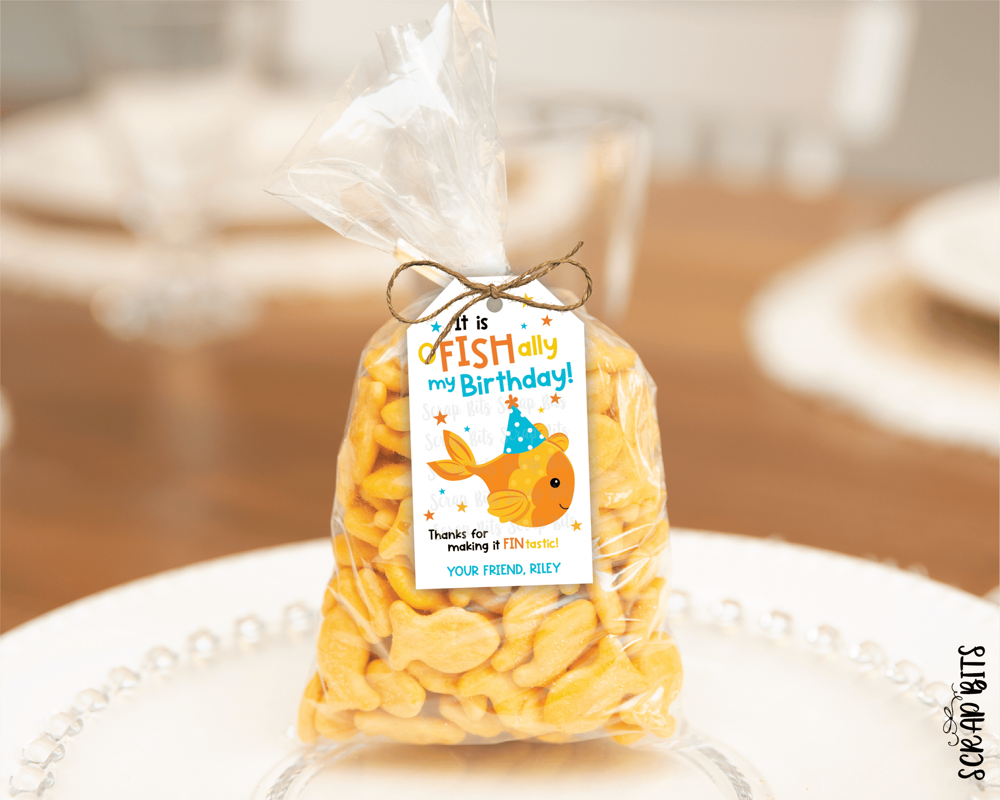 Goldfish Birthday Tags, Printable Treat Bag Tag . Instant Download Editable Template - Scrap Bits
