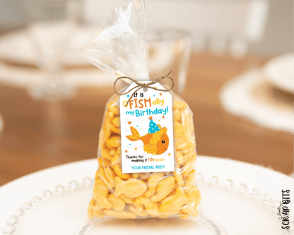 Goldfish Birthday Tags, Printable Treat Bag Tag . Instant Download Editable Template - Scrap Bits
