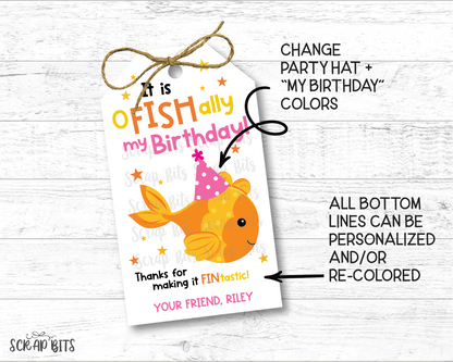 Goldfish Birthday Tags, Printable Treat Bag Tag . Instant Download Editable Template - Scrap Bits
