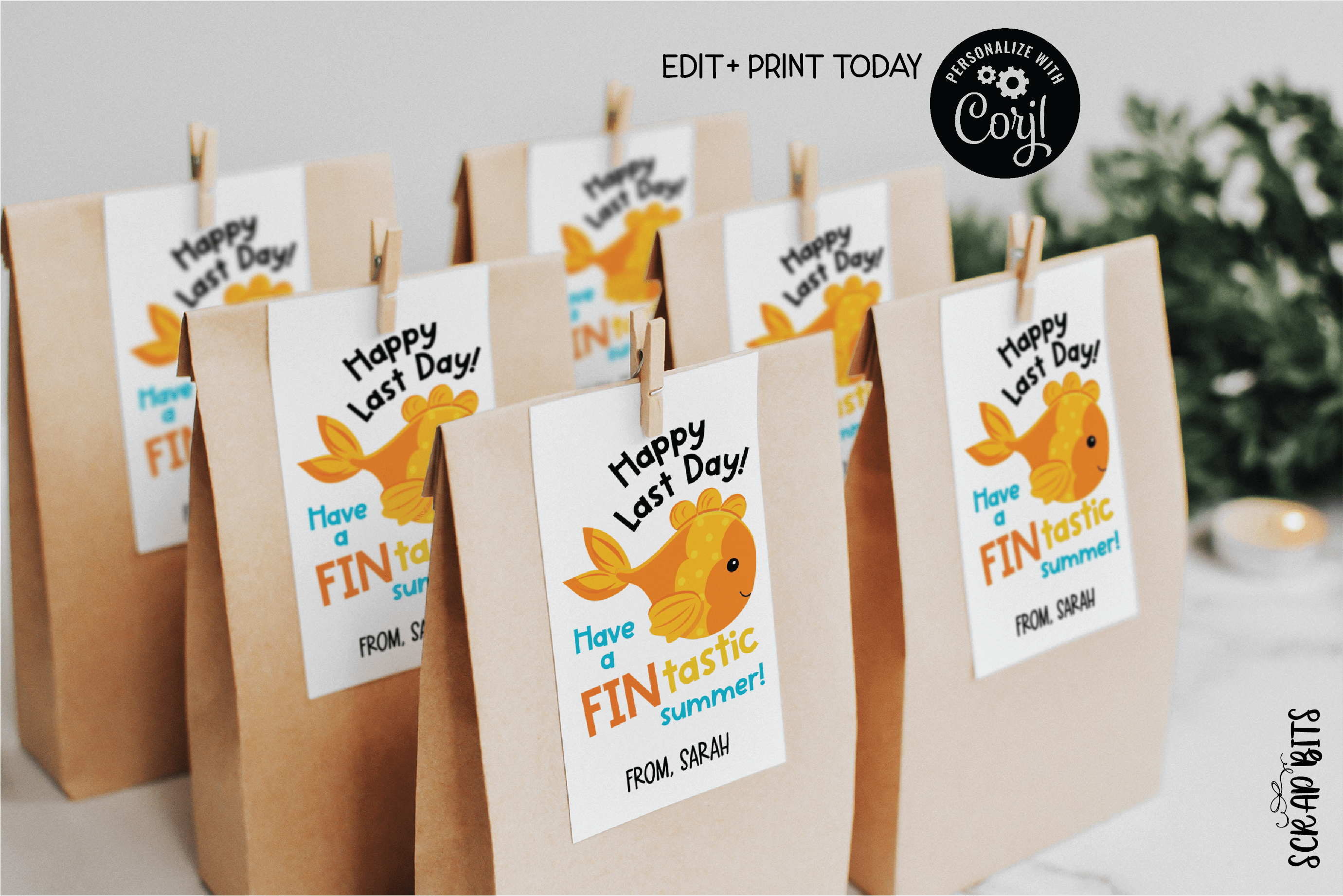 Goldfish Fin - Tastic Last Day of School Tags, EDITABLE Printable Digital Download - Scrap Bits