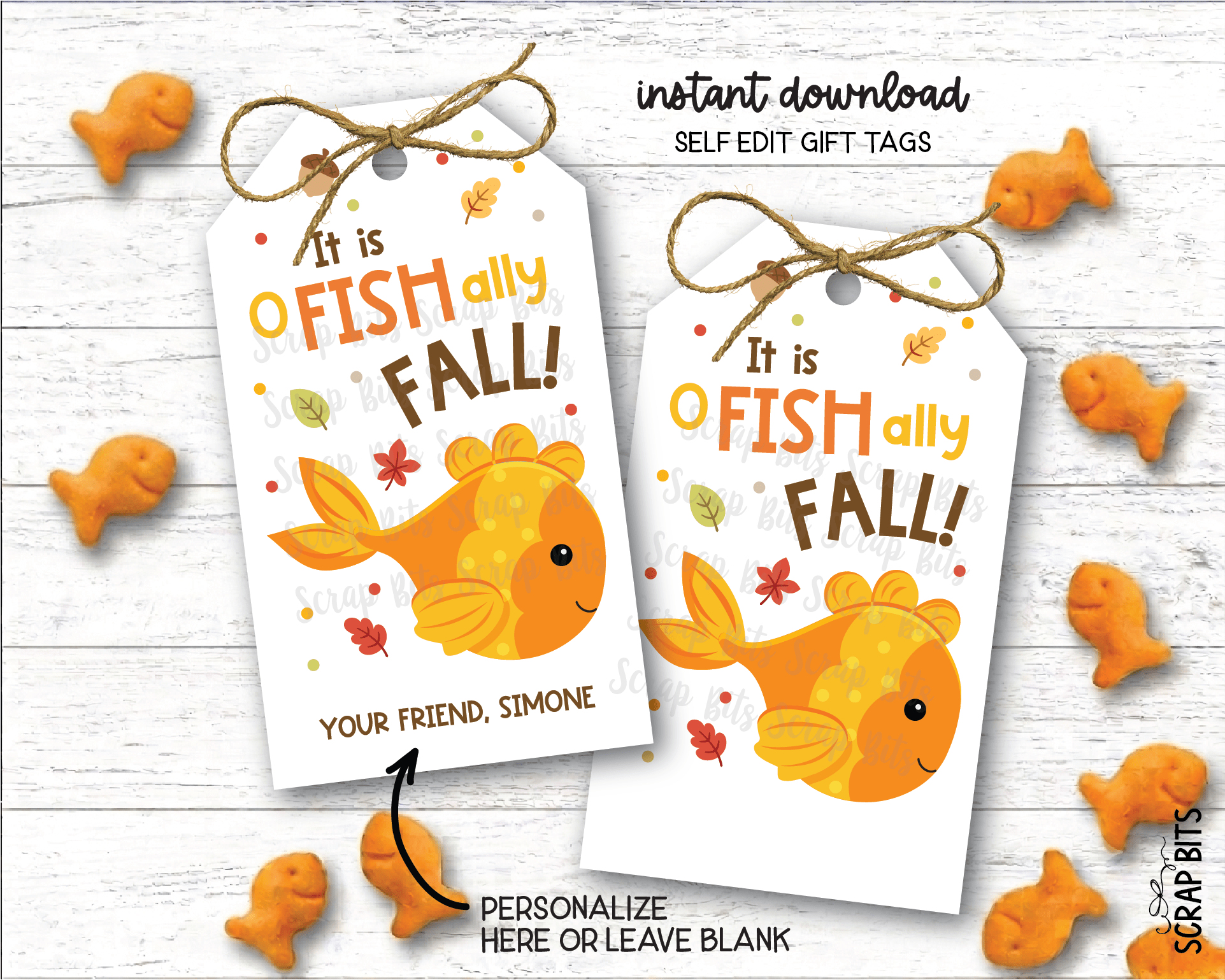 Goldfish O-Fish-Ally Fall Printable Gift Tags . Self Edit Instant Download - Scrap Bits