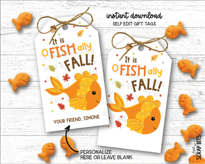 Goldfish O-Fish-Ally Fall Printable Gift Tags . Self Edit Instant Download - Scrap Bits