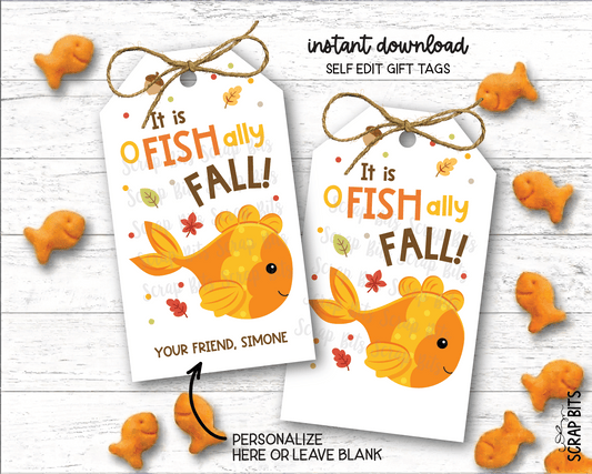 Goldfish O-Fish-Ally Fall Printable Gift Tags . Self Edit Instant Download - Scrap Bits