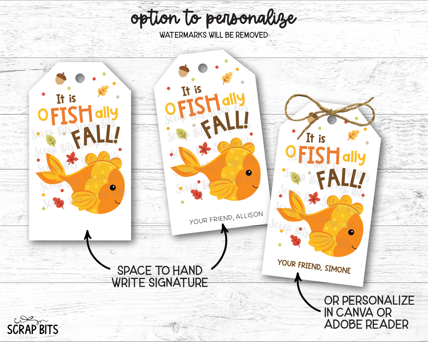 Goldfish O-Fish-Ally Fall Printable Gift Tags . Self Edit Instant Download - Scrap Bits
