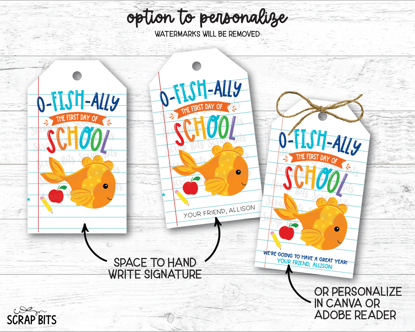 Goldfish O-Fish-Ally First Day Lined Paper Printable Back To School Gift Tags, Instant Download - Scrap Bits