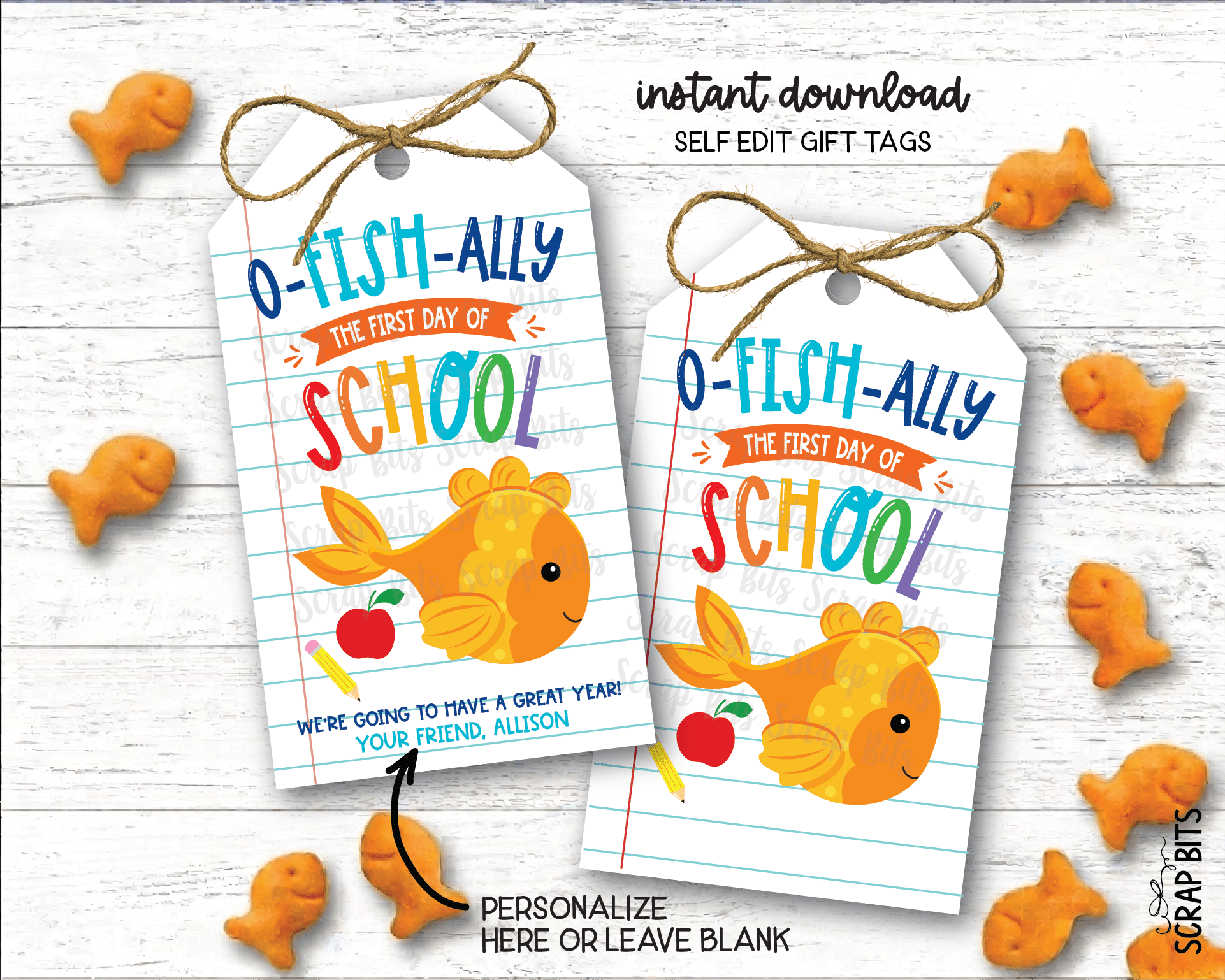 Goldfish O-Fish-Ally First Day Lined Paper Printable Back To School Gift Tags, Instant Download - Scrap Bits