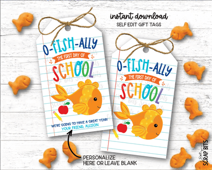 Goldfish O-Fish-Ally First Day Lined Paper Printable Back To School Gift Tags, Instant Download - Scrap Bits