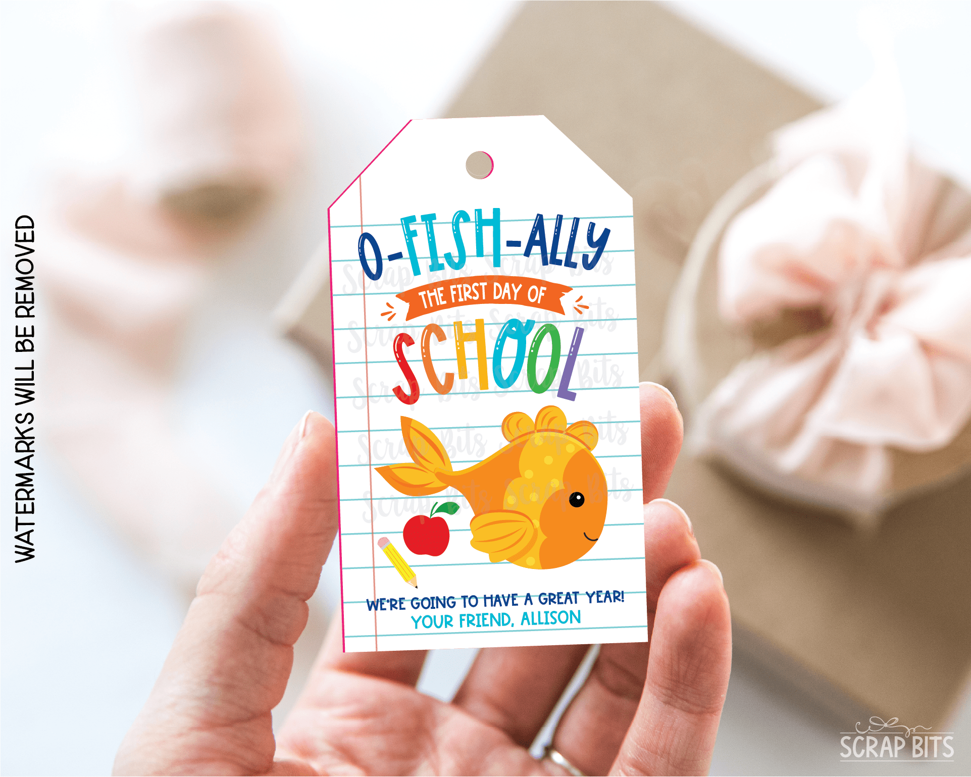 Goldfish O-Fish-Ally First Day Lined Paper Printable Back To School Gift Tags, Instant Download - Scrap Bits