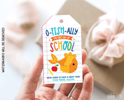 Goldfish O-Fish-Ally First Day Lined Paper Printable Back To School Gift Tags, Instant Download - Scrap Bits