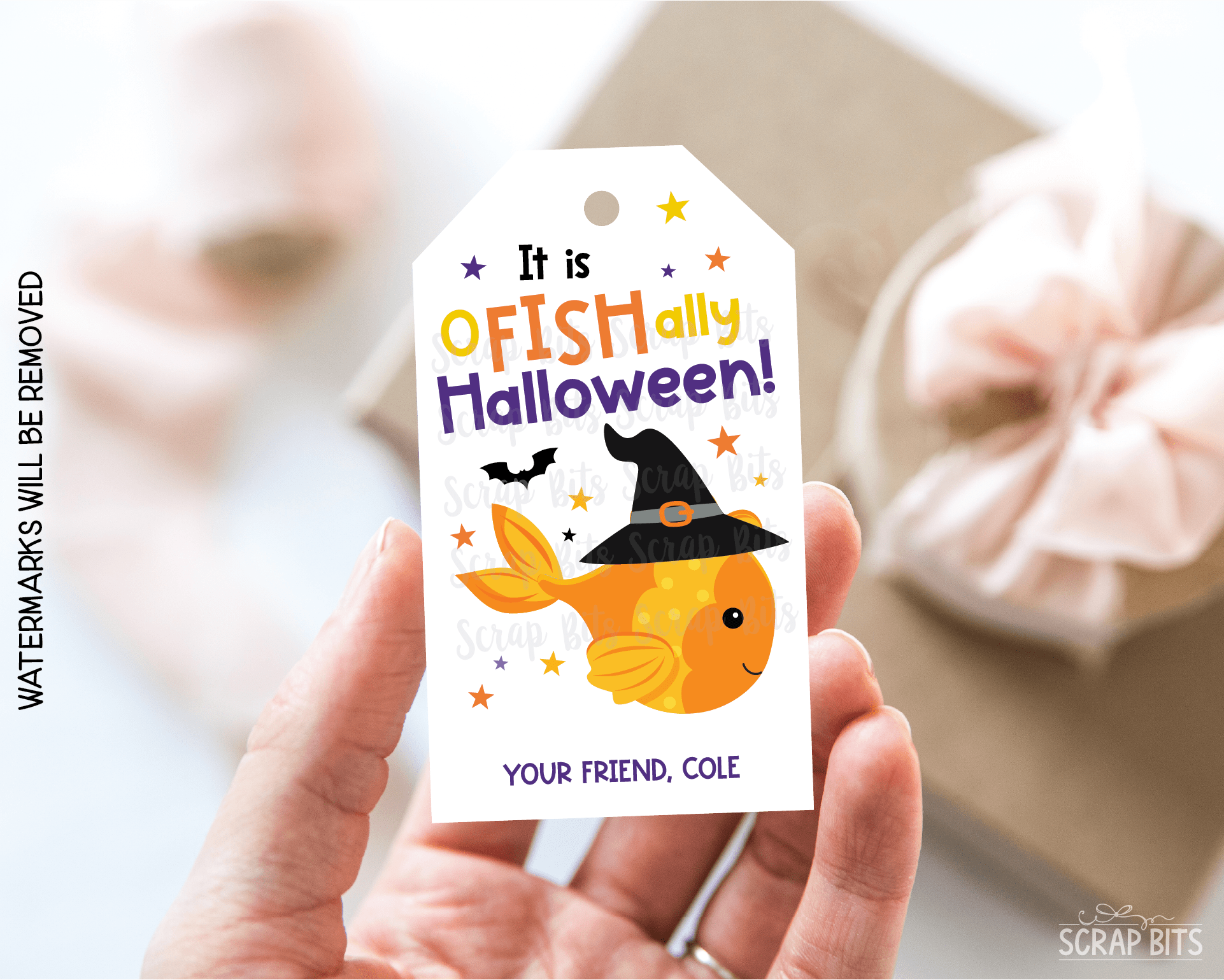 Goldfish O-Fish-Ally Halloween Printable Gift Tags, Instant Download - Scrap Bits