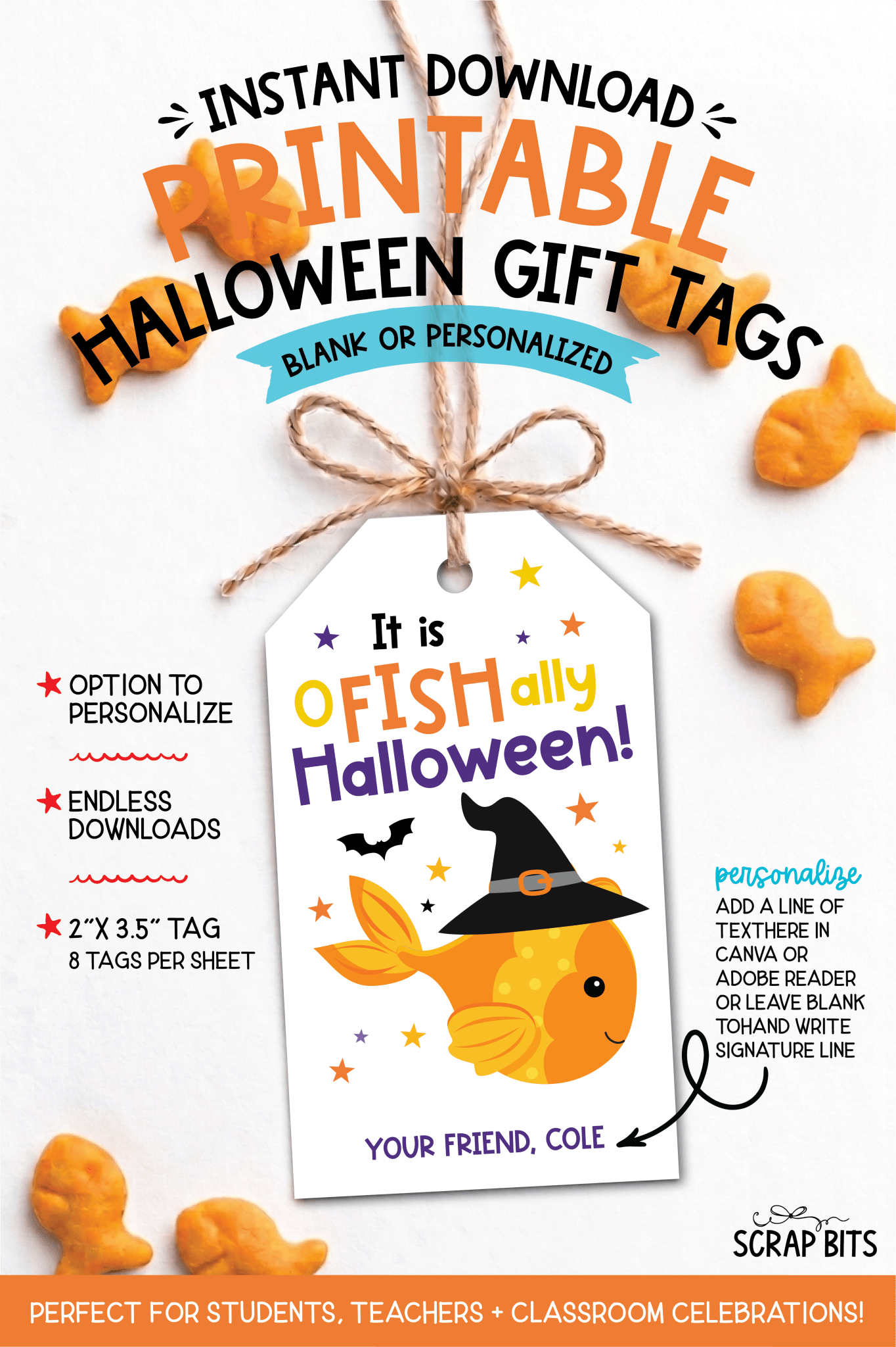Goldfish O-Fish-Ally Halloween Printable Gift Tags, Instant Download - Scrap Bits