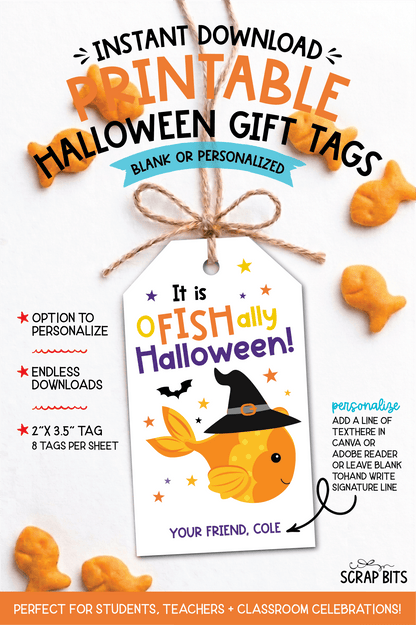 Goldfish O-Fish-Ally Halloween Printable Gift Tags, Instant Download - Scrap Bits
