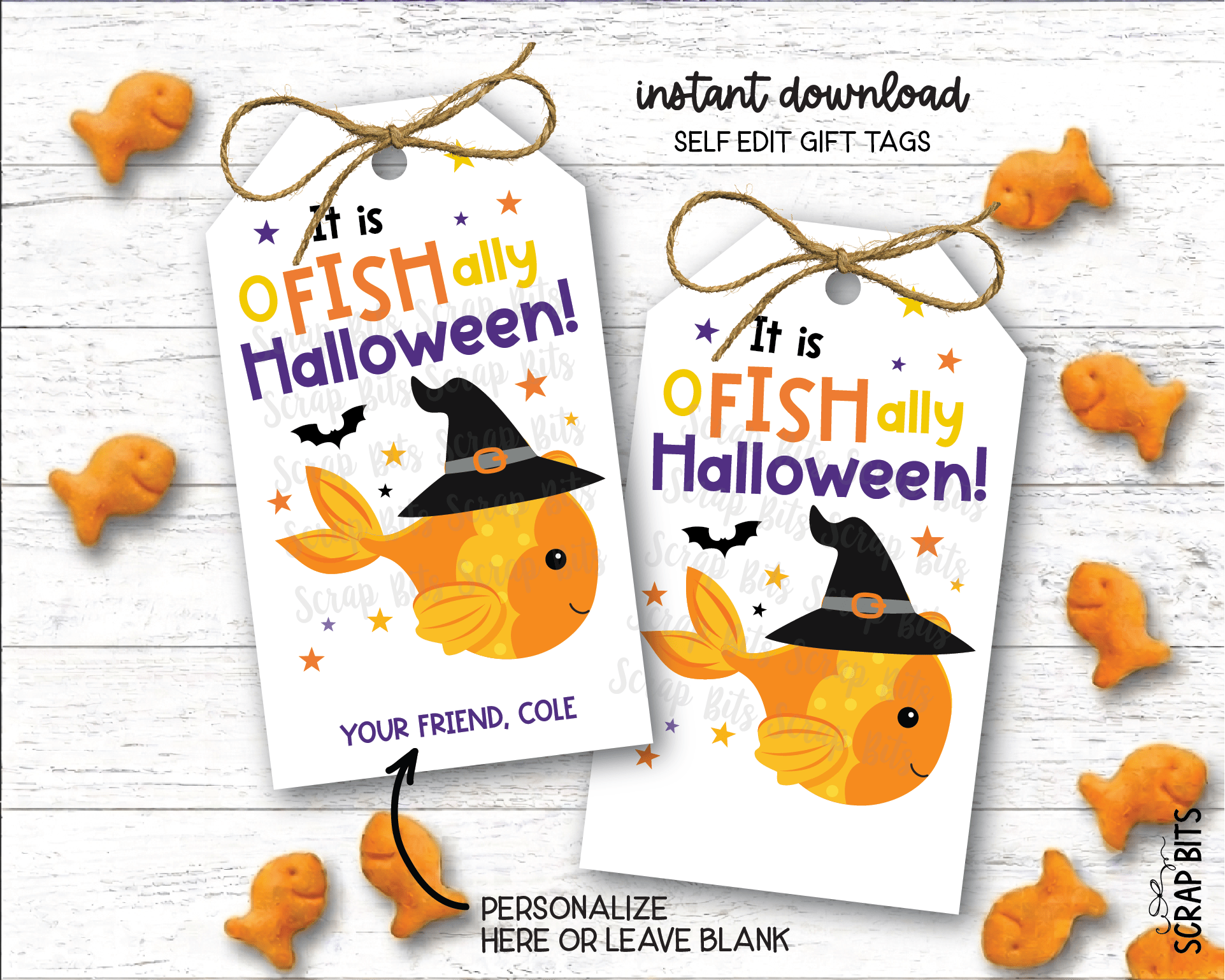 Goldfish O-Fish-Ally Halloween Printable Gift Tags, Instant Download - Scrap Bits