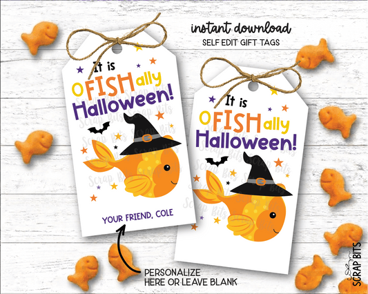 Goldfish O-Fish-Ally Halloween Printable Gift Tags, Instant Download - Scrap Bits