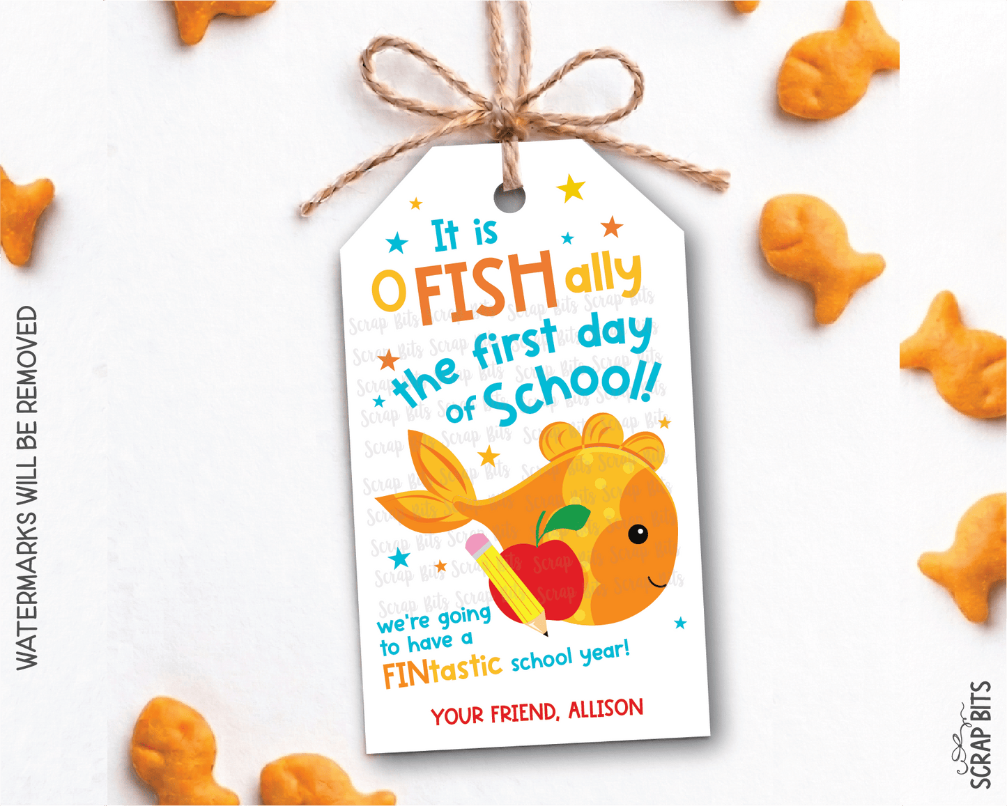 Goldfish Printable Back To School Gift Tags . Self Edit Instant Download - Scrap Bits