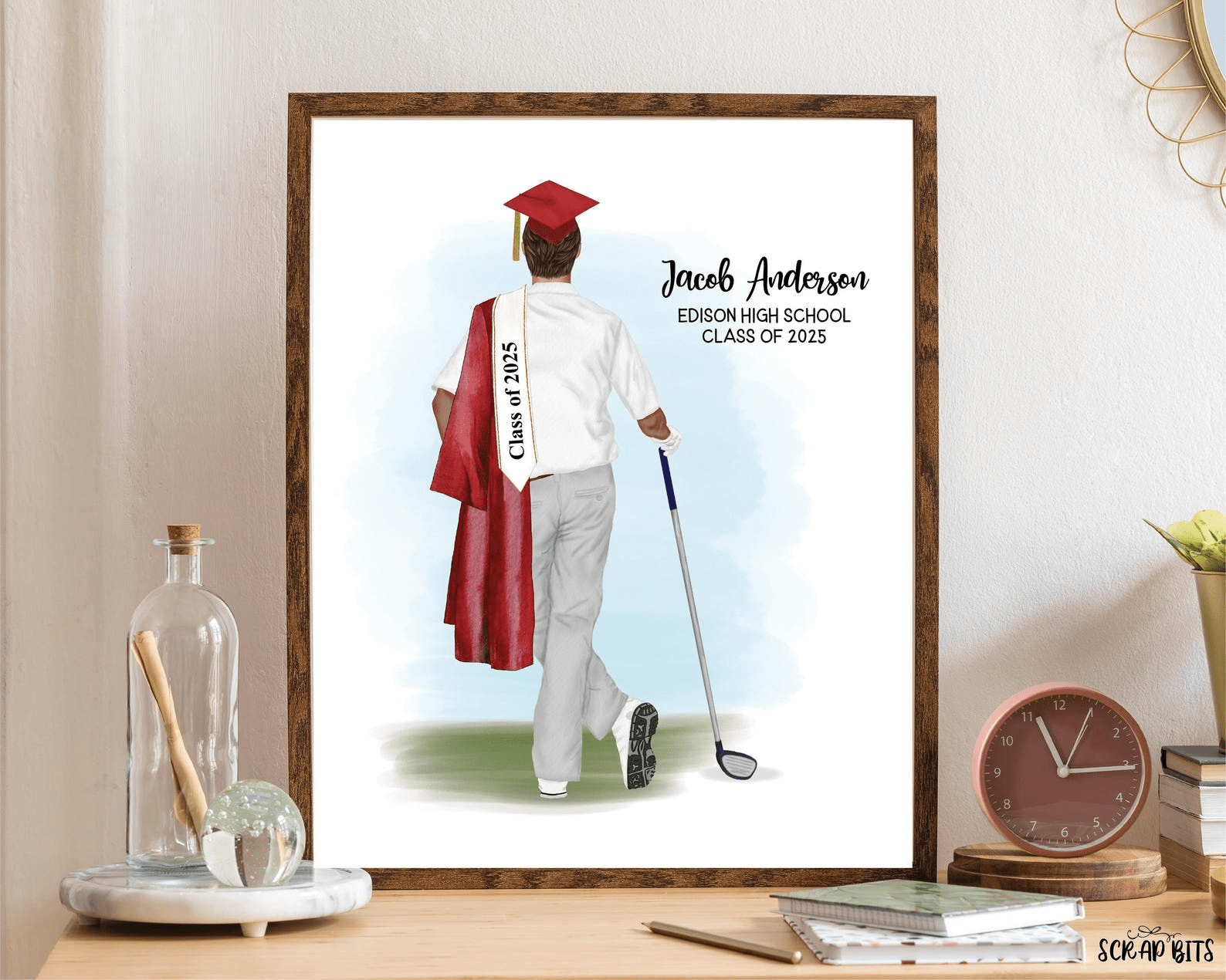 Golfer (Male) Graduation Portrait Print, Custom Gift for Senior, Digital Download (Copy) - Scrap Bits