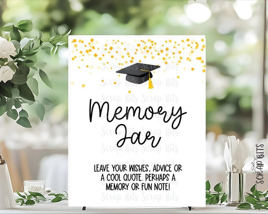 Graduation Party Sign, Memory Jar Table Sign, Cap & Confetti . Instant Download - Scrap Bits