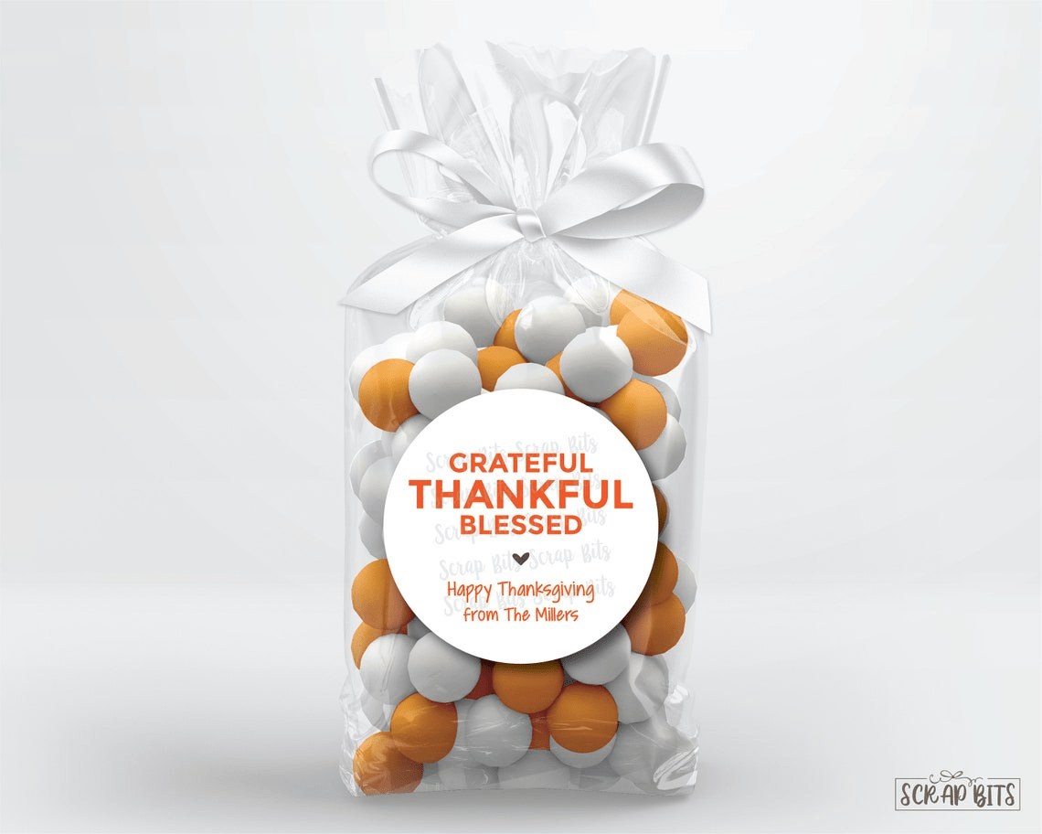 Grateful Thankful Blessed Stacked, Thanksgiving Stickers or Tags, Personalized Gift Labels - Scrap Bits