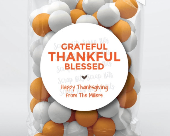Grateful Thankful Blessed Stacked, Thanksgiving Stickers or Tags, Personalized Gift Labels - Scrap Bits