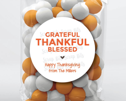 Grateful Thankful Blessed Stacked, Thanksgiving Stickers or Tags, Personalized Gift Labels - Scrap Bits