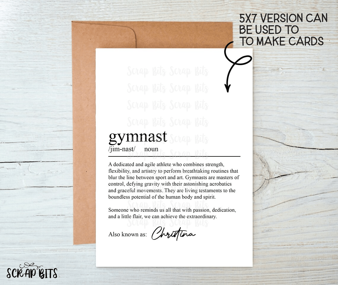 Gymnast Definition Print, Personalized Digital Wall Art . 5 Digital Print Sizes - Scrap Bits