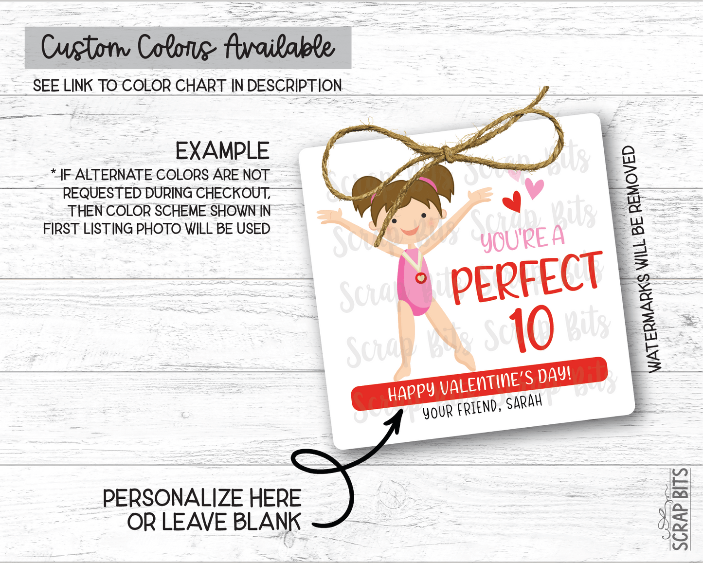 Gymnast Valentines, You're A Perfect 10, Valentine Treat Bag Stickers - Scrap Bits