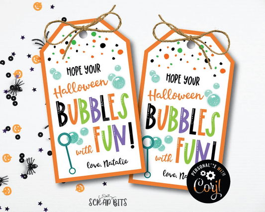 Halloween Bubbles With Fun, Printable Gift Tags . Instant Download Editable Template - Scrap Bits